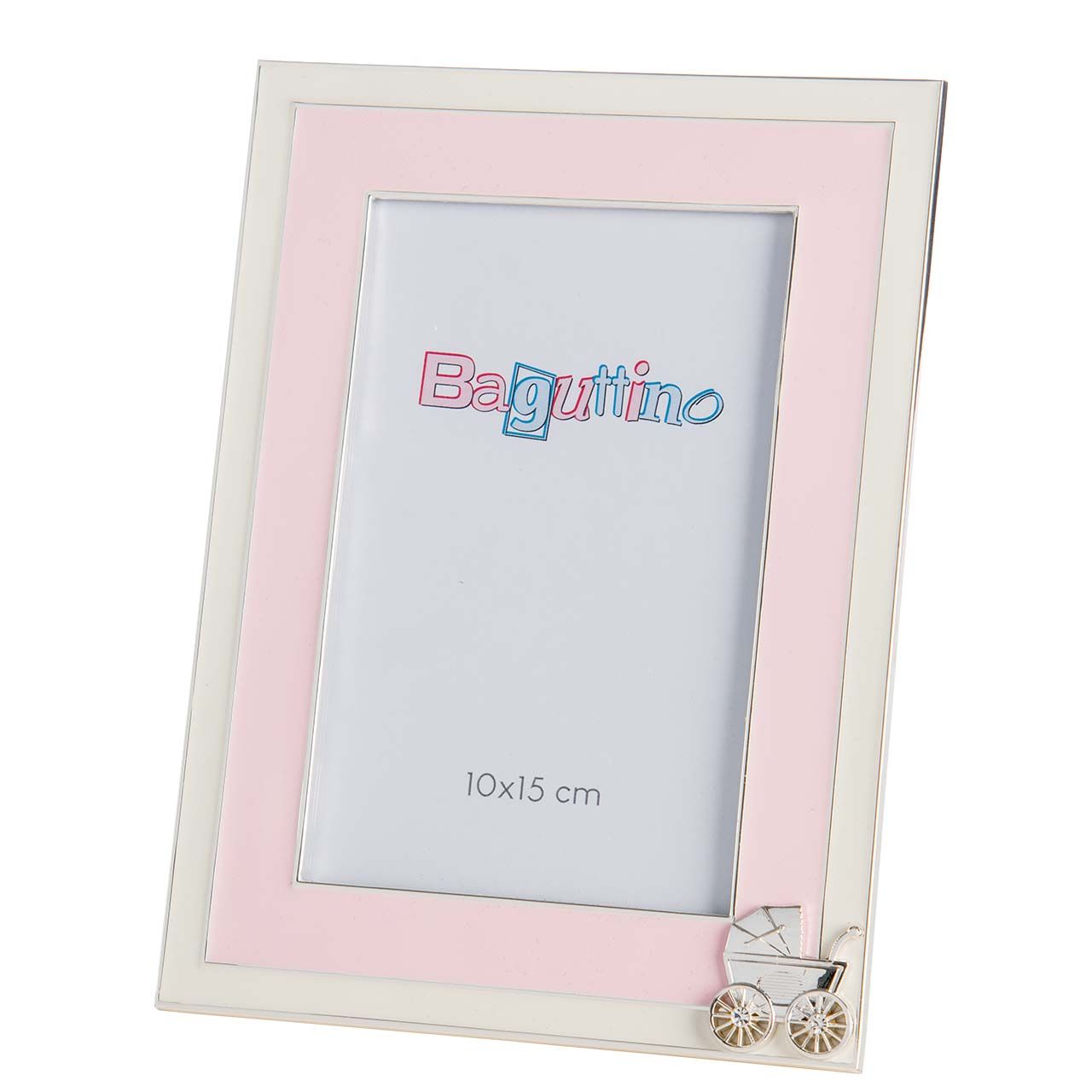 PORTAFOTO 10x15 IN SIVER PLATED CON PASSEGGINO ROSA